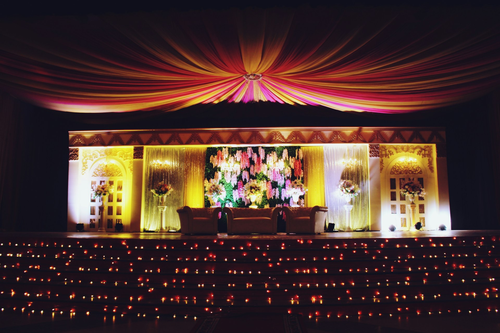 Traditional Hindu wedding floral mandap detailed look